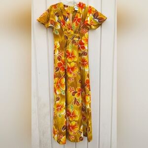 Pennys Hawaii Dress Floral Yellow and Orange Maxi Dress